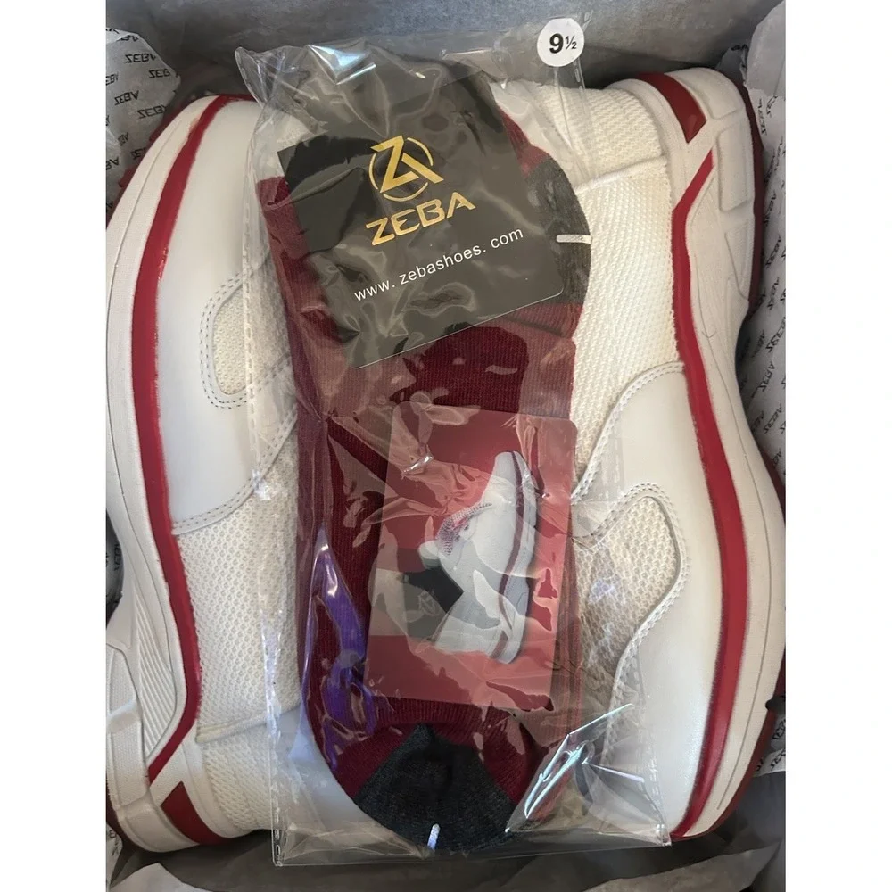 ZEBA Shoes Men's Size 9.5 White Red Hand Free Slip On Comfort Sneakers With BOX‎